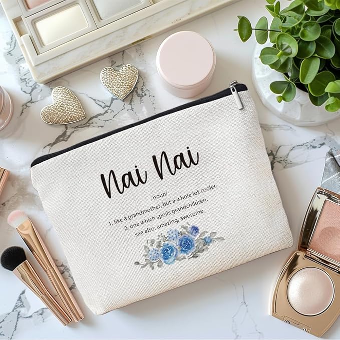 MOTERMATE Nai Nai Gifts Makeup Bag, Best Nai Nai Gifts for Christmas from Grandkids Cosmetic Bag for Women, Grandma Gift from Granddaughter Grandson Toiletry Bags Zipper Makeup Pouch