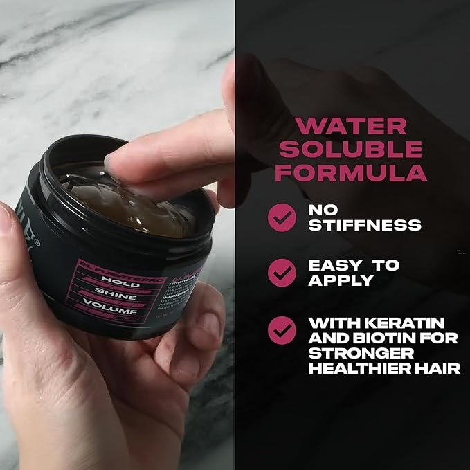 Papichulo Style Deluxe Pomade “El Fuerte Pro” – Strong Hold, High Shine, Adds Volume – Infused with Keratin & Biotin – Water-Based, Flake-Free, Easy Washout, Paraben-Free – Made in USA - 4 oz