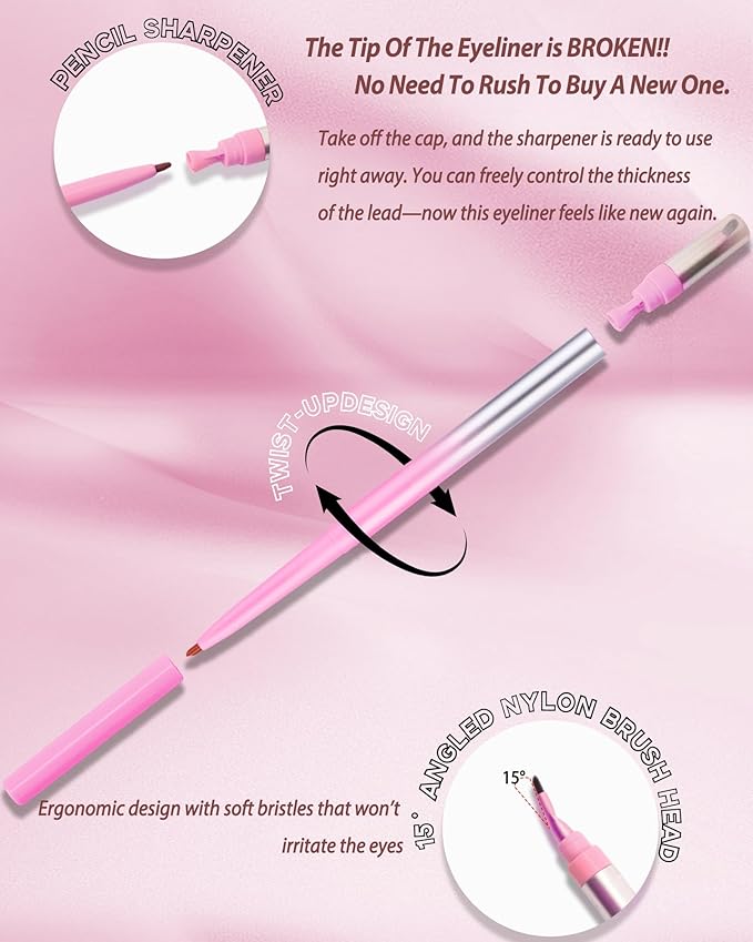 Brown Gel Eyeliner Pencil for Older Women, Waterproof & Smudge Proof Eyeliner with Sharpener & Brush, Retractable Matte Cream Gel Eye Liner Pencil Facial Makeup Gift for Mature Women, Girls 03 Brown