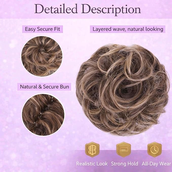 Juvabun Messy Bun 2.0 Dark Blonde Messy Bun Hair Extension Natural Look Hair Bun Scrunchie for Women Everyday Hairstyles
