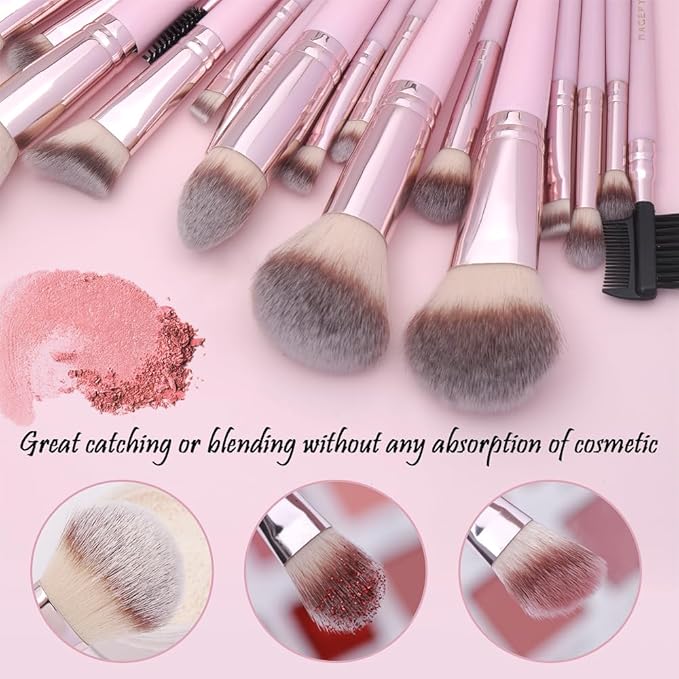 22 Pcs Makeup Brushes Set, MAGEFY Professional Makeup Brushes Wooden Handle Cosmetics Brushes Foundation Concealer Powder Face Eye Make up Brushes Kit(Pinkgold)