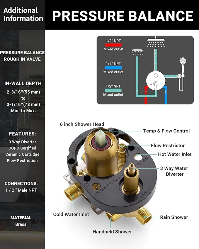 DASAN Antique Dual Shower Head Faucet Set, Brushed Gold Dual Rain Shower Head System Complete Double Head Shower Fixture Combo, 9'' & 6'' Dual Rainfall Overhead Shower with Handheld, Valve & Trim