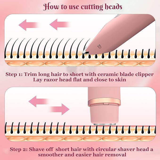 Bikini Trimmer for Women,2 in 1 Womens Electric Razors for Shaving with Dual Ceramic Blades,Painless Personal Trimmer for Body,Face&Intimate Part Hair,Waterproof Groomer for Travel