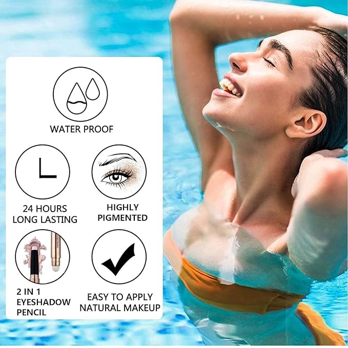 Rose Gold Eyeshadow Stick Makeup, Highlighter Matte Cream Eye Shadow Pencil, Waterproof Hypoallergenic Long Lasting Crayon, Glitter Primer Palette Shimmer Eyeliner Pen wiht Soft Brush