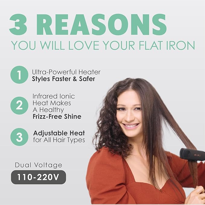 Professional Series MIRA Titanium Flat Iron Hair Straightener for Thick & Fine Hair | Powerful Single-Pass Straightening | Straightener & Curling Iron in One | 1 1/4 Inch Wide Flat Iron by MINT