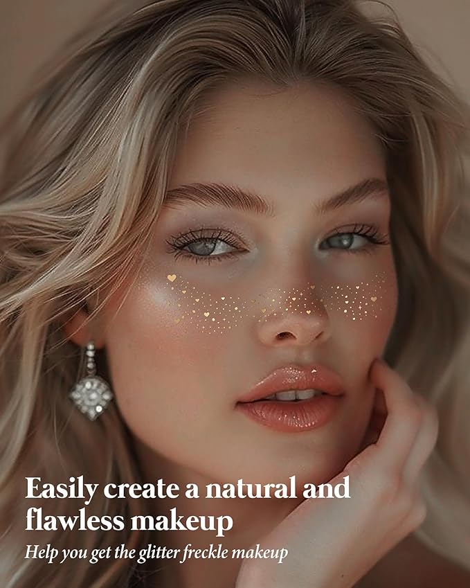 Glitter Freckles, Body Face Glitter for Women Girls, Waterproof Glow Up Singer Concerts Festival Rave Accessories (Gold - Hearted)