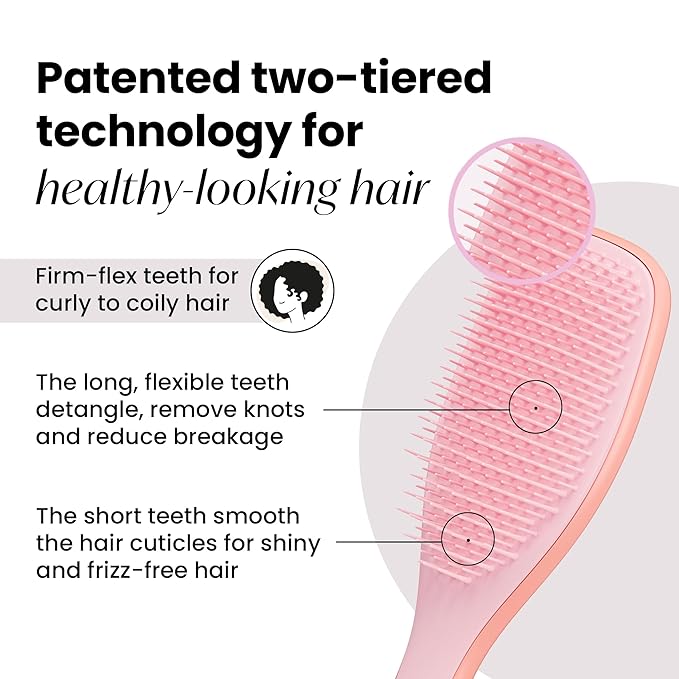 Tangle Teezer Ultimate Detangler Curly Hair Brush, Dry & Wet Hairbrush, Reduces Frizz & Breakage, for 3C to 4C Curly Hair Types, Pink Mango