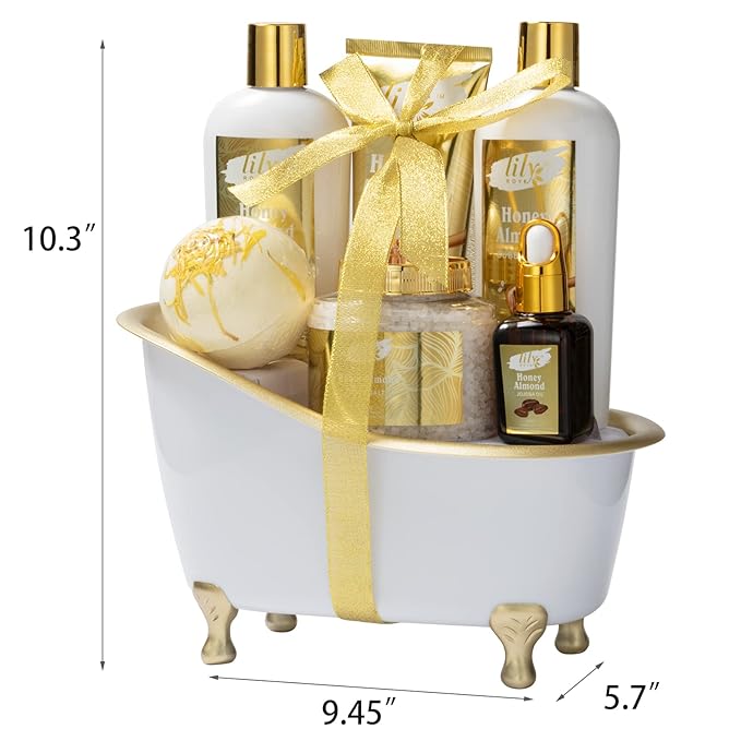 Valentines Day Gifts for Women - 7-Piece Honey Almond Spa Gift Set, Bath & Body Gift Set, Bath Collection | Mothers Day Gifts for Mom, Fathers Day, Birthday, Christmas Gift, Holiday Present for Women