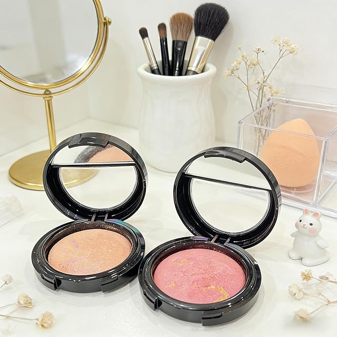 K'APEINE Baked Blush, Light Pink Single Powder Blush for Cheeks Shimmer Silky Smooth Pressed Powder Blushes Highly Pigment Makeup Palette Long-Lasting Face Makeup for Women Beauty for Festivals-02#