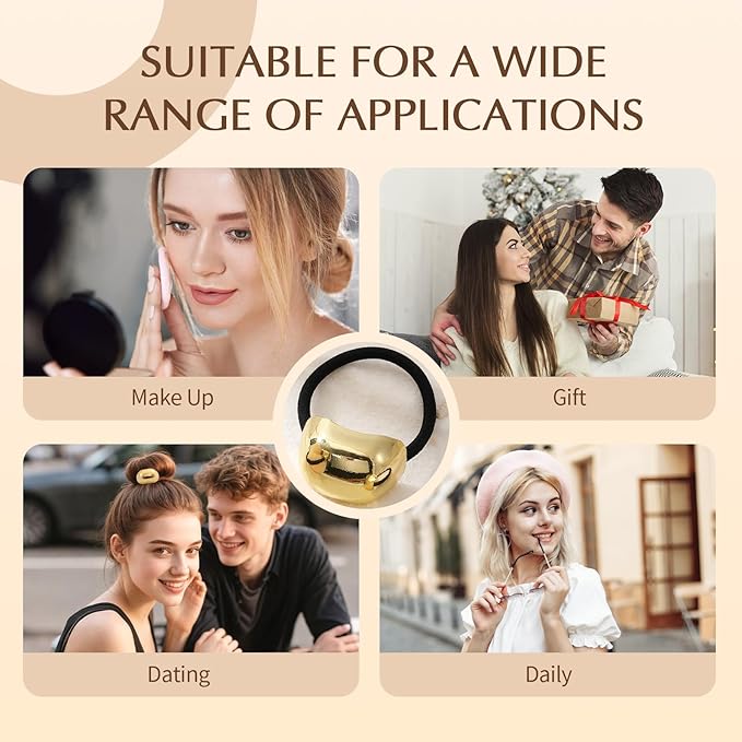 3PCS Gold Hair Ties, Metal Hair Ties for Thick Hair, Elegant Durable Geometric Design, Gold Hair Accessories for Women Stretchy and Non-Damage Ponytail Cuff Holders