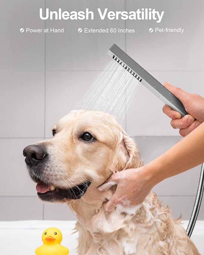 GRANDJOY Thermostatic Shower System, Dual Rainfall Shower Heads for Ceilling & Wall Mounted with Handheld Sprayer, Brushed Nickel