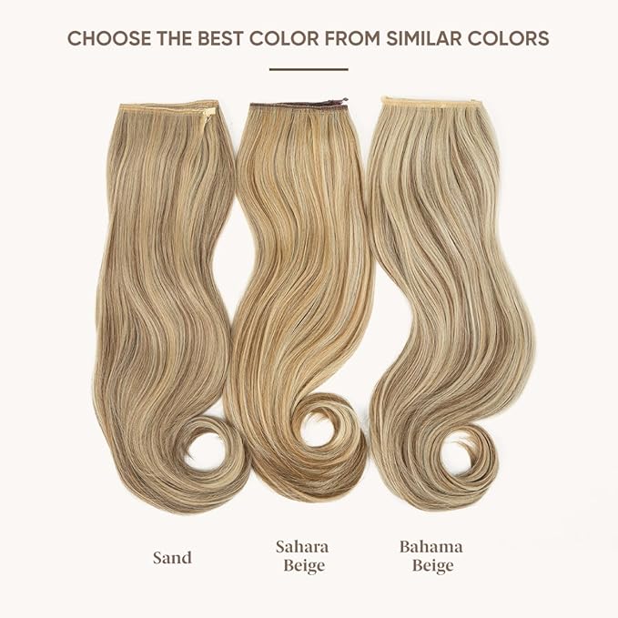 SARLA Invisible Wire Hair Extensions with 3 Clips Long Wavy Curly Synthetic Hairpiece for Women Adjustable Transparent Headband 18 Inch Sand
