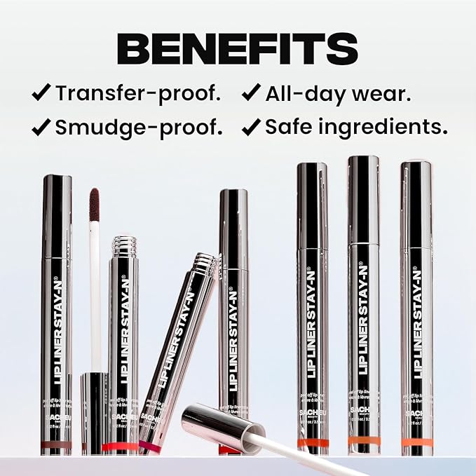 Sacheu Lip Liner STAY-N Peel Off Lip Stain — Long Lasting Waterproof Lip Tint with Hyaluronic Acid & Vitamin E — Transfer Proof Matte Finish, Vegan & Cruelty-Free (Deep Bundle)
