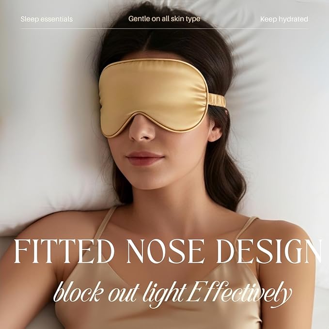 LCBD Silk Satin Sleeping Eye Mask, Gold Sleep Eye Mask Night Blindfold for Women and Men, Soft Breathable Blackout Eyeshade Eye Cover for Travel, Wedding Bridesmaid Gift