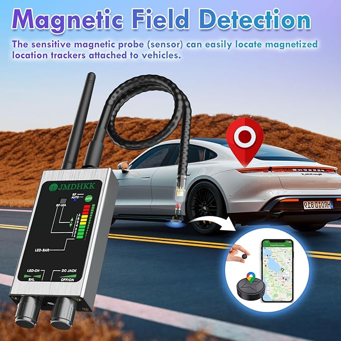 JMDHKK M8000 Hidden Camera Detector, Camera Finder,Bug Detector, Magnetic Tracker Detector, Portable Privacy Protection Device for Travel, Hotels, Vehicles, Offices, and Fitting Rooms (Silver)