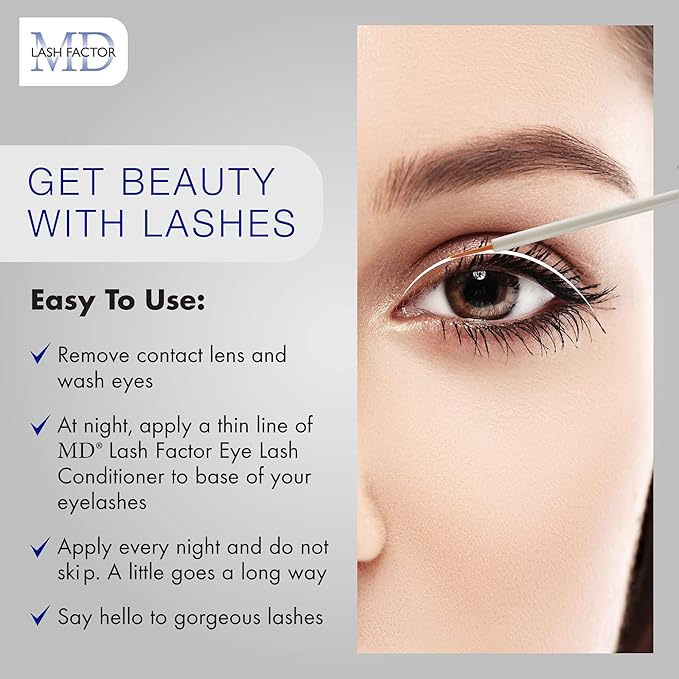 MD Lash Factor Eyelash Growth Serum| Enhances Your Natural Lashes For A Fuller, Longer & Denser Look | Eyelashs Enhancer for Women | 0.2 Fl Oz - 6 Month Supply