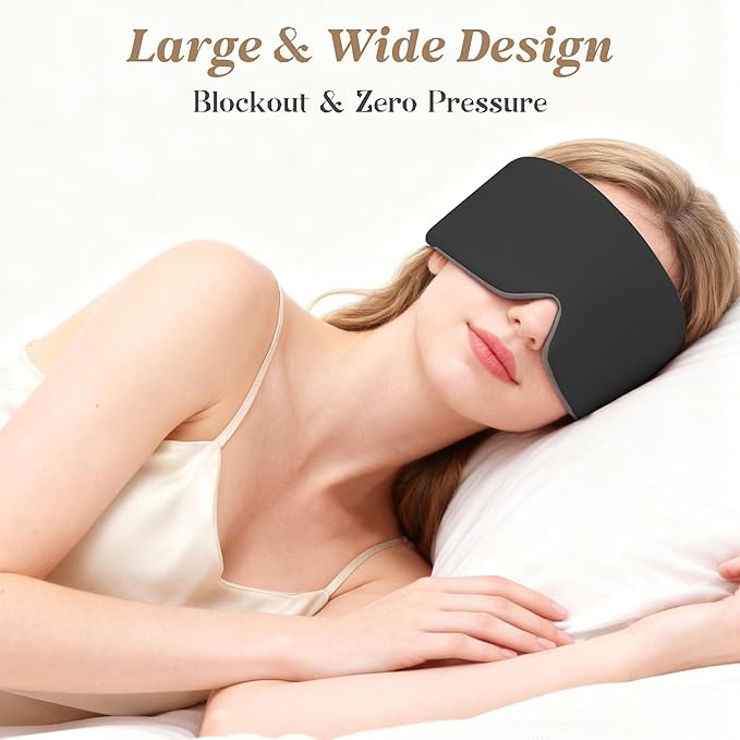Sleep Mask, Eye Mask for Sleeping,Ultra Soft Comfortable Blackout Eye Cover for Women Men,Soft Pressure-Free Design for Side Sleepers Home, Travel, Office, Napping (Black)