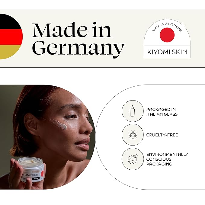Kiyomi Skin Day Cream - Daily Facial Cream with 5-ALA, Hyaluronic Acid, Cucumber, Squalane, Beta-Glucan - All Day Face Moisturizer for Fine Lines and Radiant Skin - Made in Germany - 1.7 Fl Oz