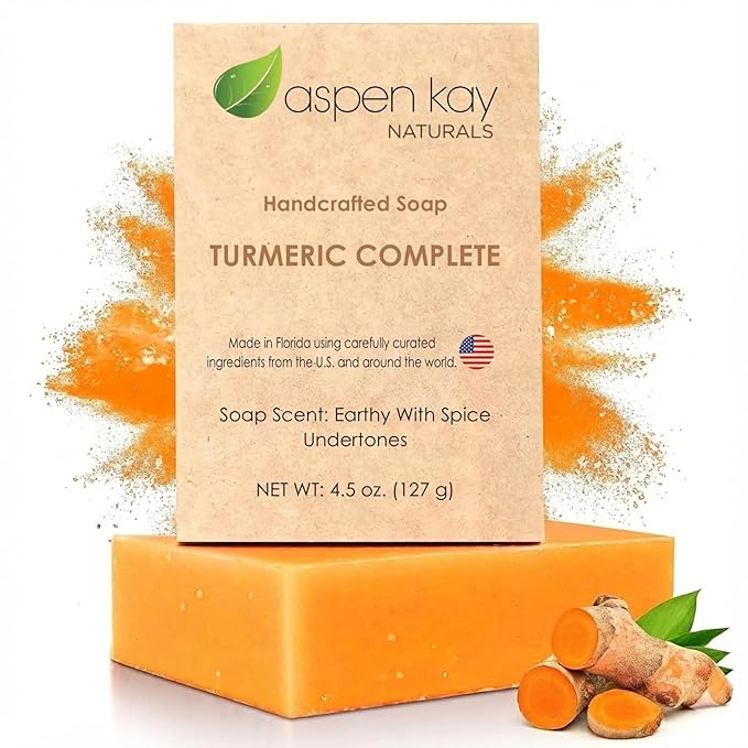 Aspen Kay Naturals Turmeric Soap for Face & Body - With Organic Shea Butter, Chamomile & Calendula - Gentle Turmeric Face Wash, All Skin Types, Made in USA 4.5 oz Bar