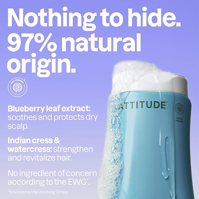 ATTITUDE Extra Gentle Hair Shampoo, EWG Verified, Soothes Dry Scalp, Naturally Derived Ingredients, Vegan and Plant Based, Unscented, 473 mL (Pack of 6)