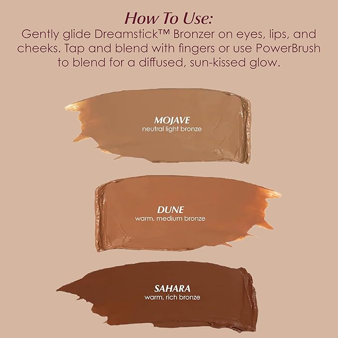 PERSONA Dreamstick Cream Bronzer | Lightweight, Blendable & Non-Comedogenic | With Kaolin, Nylon-12, White & Green Tea Extracts | Vegan, Cruelty-Free Glow Stick (0.32 oz) | Made in USA, Mojave