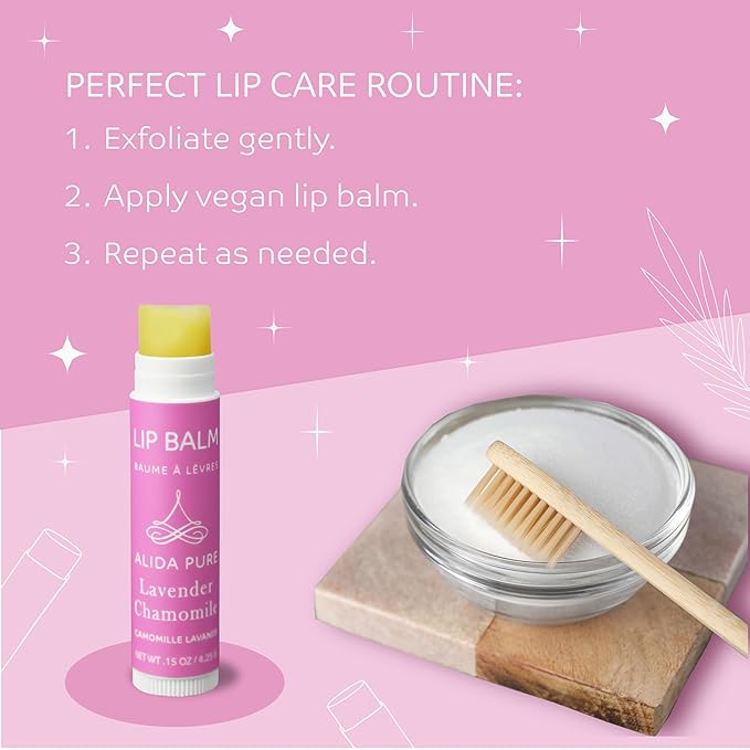 ALIDA PURE Lavender Chamomile Lip Balm Collection, Vegan Set, Beeswax Free, with Organic Jojoba and Avocado Oil, Vitamin E, Natural Moisturizer for Dry, Chapped Lips, 3 Tube Set