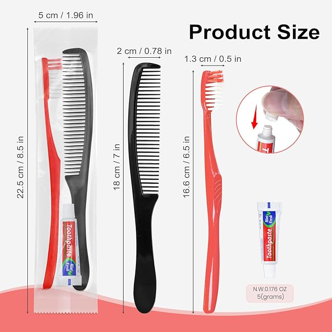 Red Disposable Toothbrushes with Toothpaste and Comb - Pack of 30,Individually Wrapped Single Use Travel Toothbrushes Kit Bulk for Homeless,Guests,Hotel