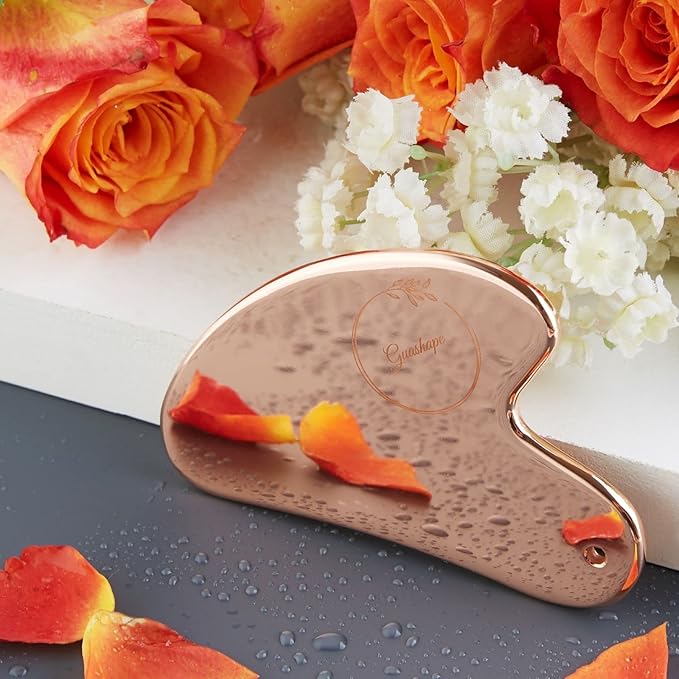Stainless Steel Gua Sha Facial Tools | Guasha Tool for Face in Rose Gold for Sculpting, Shaping, Reduce Puffiness, Tension Relief
