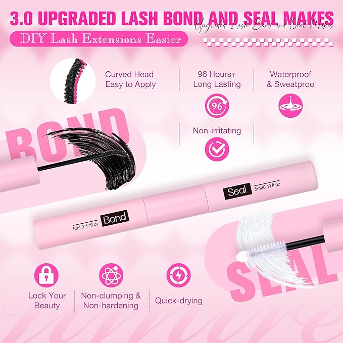 JIMIRE Lash Clusters Kit 12-18MM D Curly Lash Extension Kit Volume Cluster Eyelash Extension Kit with Lash Bond and Seal Spiky Volume Eyelash Clusters with Bottom Lash Clusters