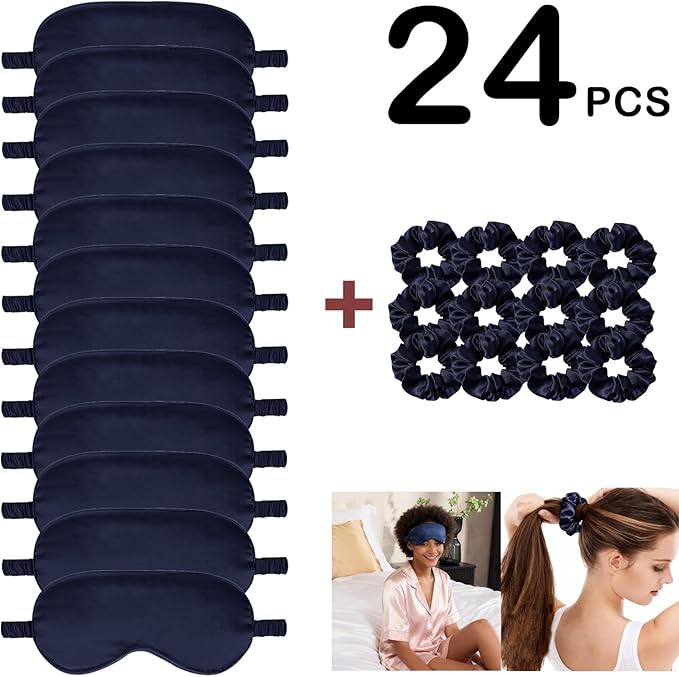 24Pcs Satin Eye Mask Silk Sleep Masks Silky Eyes Cover Blackout Blindfold Eyeshade Scrunchies Hair Ties Travel Wedding Gift