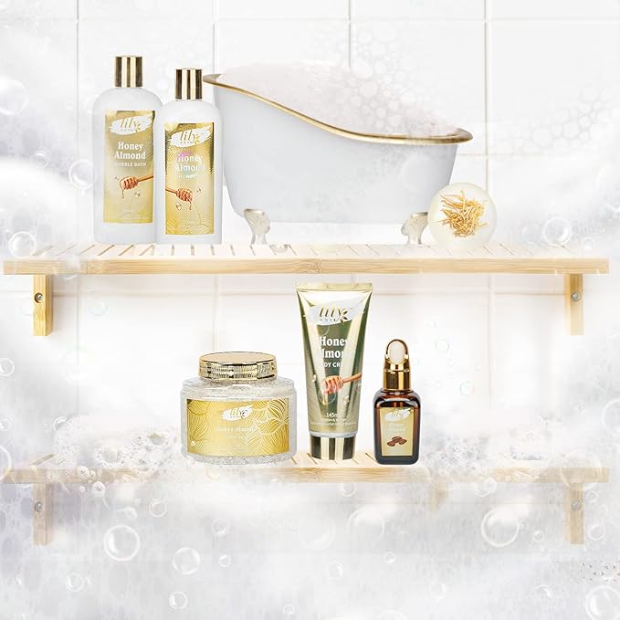 Valentines Day Gifts for Women - 7-Piece Honey Almond Spa Gift Set, Bath & Body Gift Set, Bath Collection | Mothers Day Gifts for Mom, Fathers Day, Birthday, Christmas Gift, Holiday Present for Women