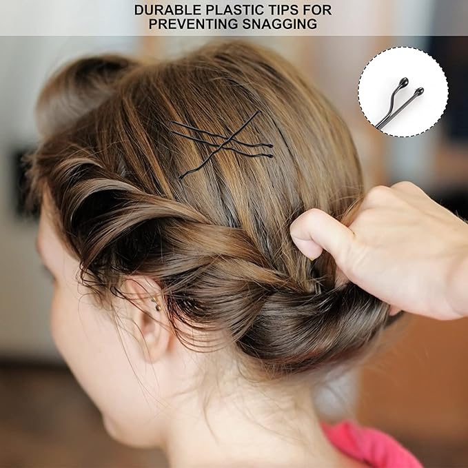 2" Bobby Pins for Hair in Case - 400 Pcs Black Hair Pins, Stainless Steel, Mini Strong Hold for All Hair Types (Thin/Thick/Curly/Straight) - Hair Accessories for Women for Styling, Updos, Daily Use