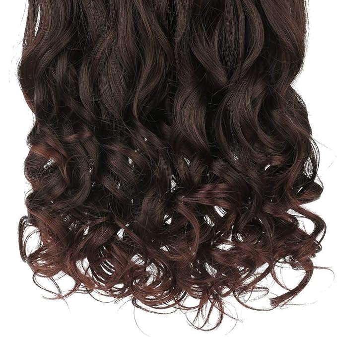 REECHO 12" 1-pack 3/4 Full Head Curly Wave Short Clips in on Synthetic Hair Extensions HE008 Hair pieces for Women 5 Clips-Dark Brown