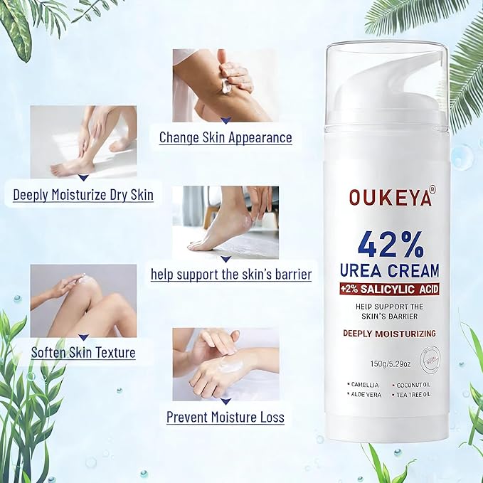 OUKEYA Urea Cream 42% Plus 2% Salicylic Acid – Intensive Foot & Hand Care for Very Dry, Cracked Skin, 5.29 oz (3 Pack)