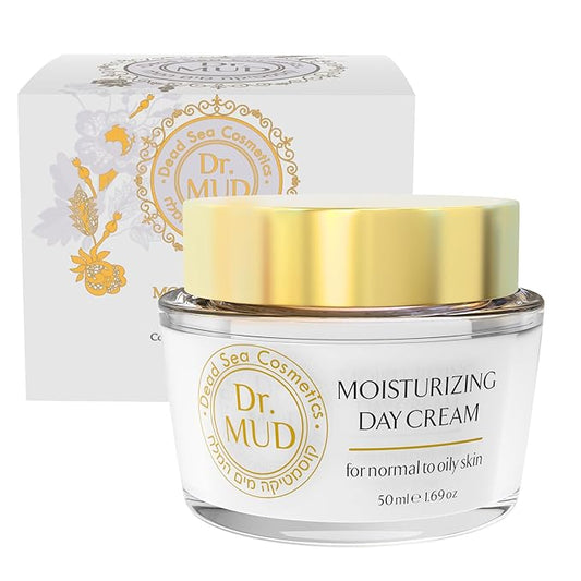 Dr. Mud Moisturizing Day Cream – Daily Face Cream with Dead Sea Minerals, Hyaluronic Acid, Collagen & Natural Plant Extracts – Paraben Free Anti-Aging Facial Moisturizer for Normal to Oily Skin, 50ml