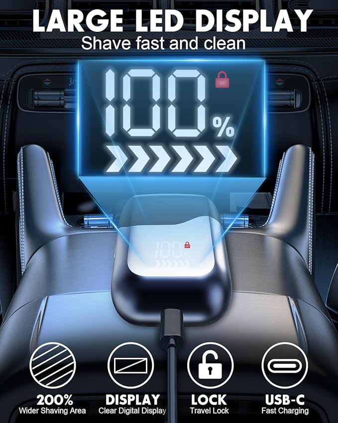 Electric Razor for Men,Foil Shavers for Men,Pocket Shaver for Face,100% Waterproof for Wet & Dry Shave, Rechargeable Cordless Razor with 3D Floating Head,LED Display & Precision Blades,Fast Charge