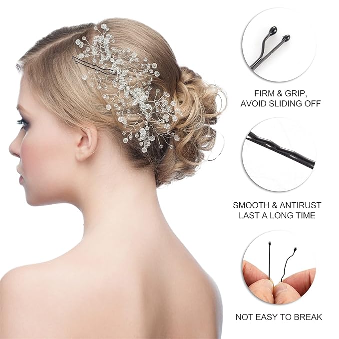 2" Bobby Pins for Hair in Case - 400 Pcs Black Hair Pins, Stainless Steel, Mini Strong Hold for All Hair Types (Thin/Thick/Curly/Straight) - Hair Accessories for Women for Styling, Updos, Daily Use
