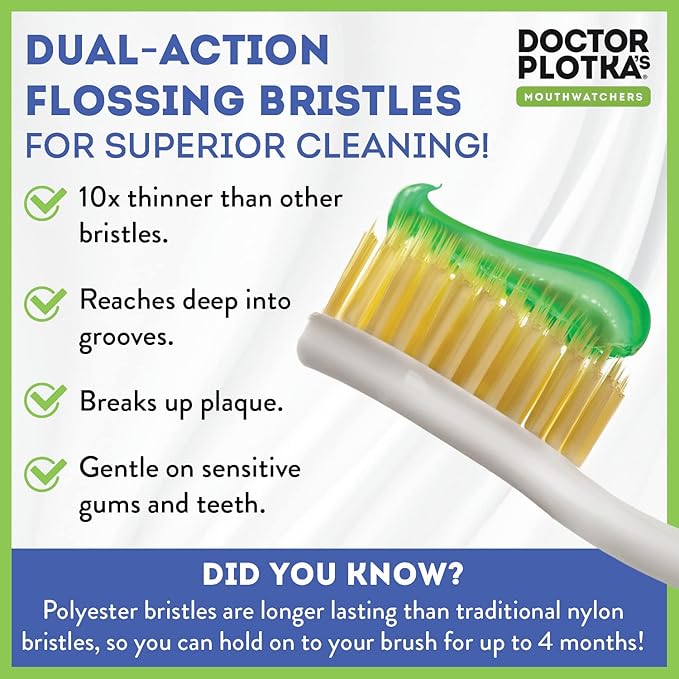 MOUTHWATCHERS Soft Flossing Toothbrushes for Adults, Value 6 Pack, Ultra Clean Manual Toothbrush Set for Sensitive Teeth & Gums, by Dr. Plotka, Assorted Colors