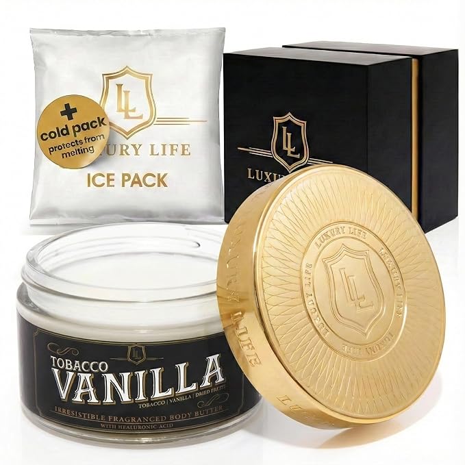 LUXURY LIFE BUTTER - Irresistibly Scented Body Butter with Hyaluronic Acid for Ultimate Moisture. Luxurious Natural Fragrance. Hydrates for a Non-Greasy Glamorous Glow, Tobacco Vanilla, 5 oz.