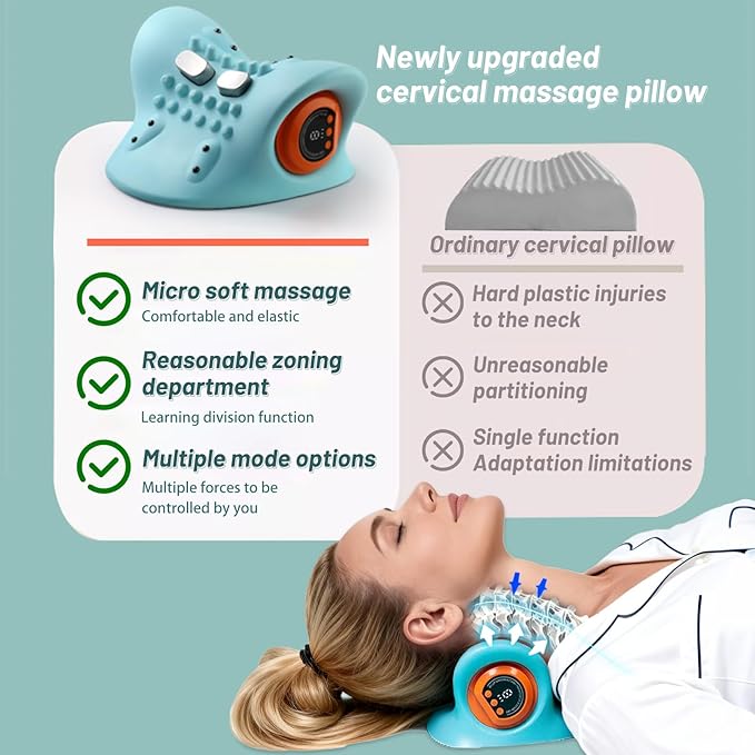 Neck Massager, Masajeador de Cuello, 3 Modes Electric Neck and Shoulder Relaxer Pillow, with Heat 26° Angle Cervical Traction Device for Pain Relief Deep Tissue