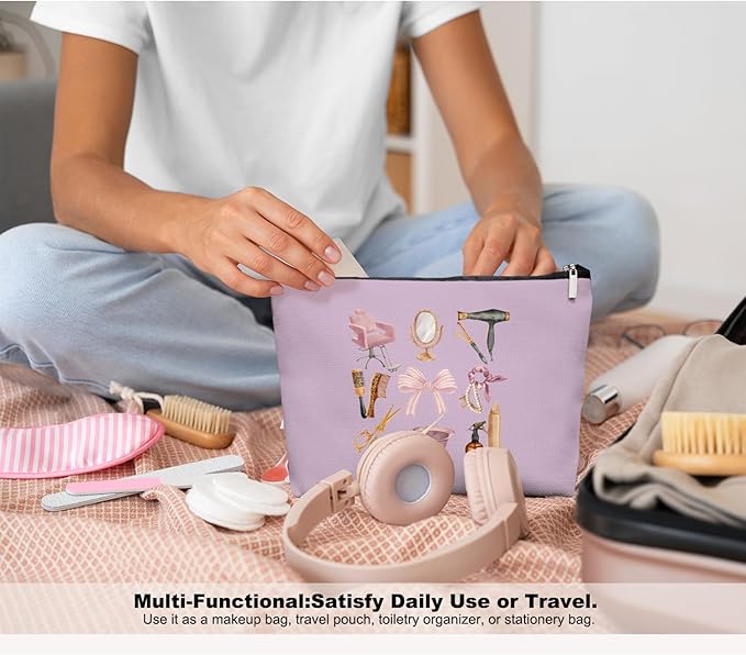 EKGJW Lavender Hairstylist Makeup Bag for Women,Hairdresser Travel Organizer Bag, Aesthetic Salon Accessory Pouch, Gifts for Teen Girls 7.5 x 10 in