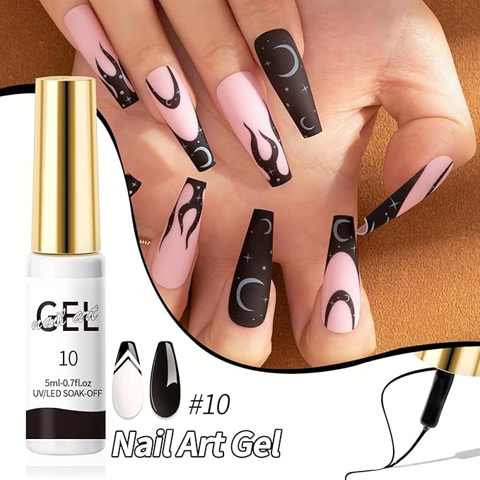 Gel Nail Polish Liner Matte Black 5ml/0.7fl.ozGel Liner Nail Polish Fine Hook Glue Smooth and Easy to Paint Nail Glue Essential for Home Nail DIY
