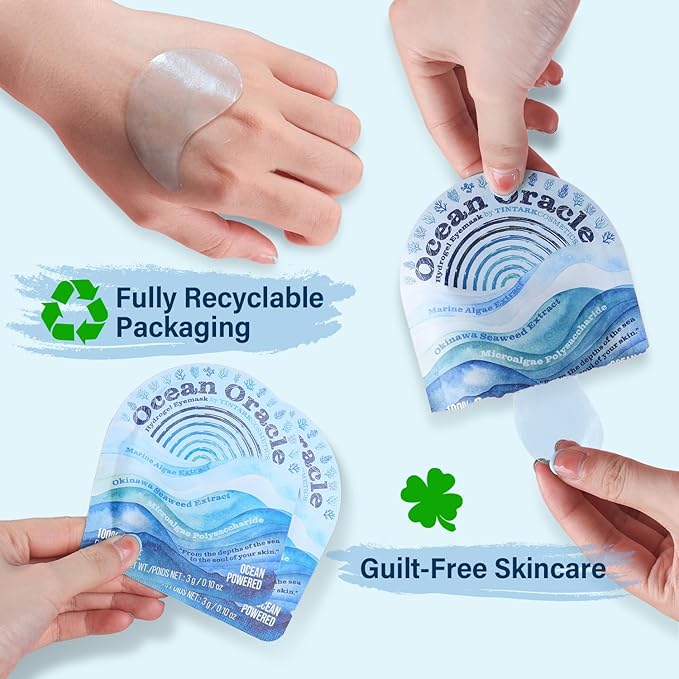 Tintark Ocean Oracle Hydrating Hydrogel Eye Patches 28 Pairs, 5-Min Soothing Eye Masks with Marine Algae & Seaweed Blend, Rejuvenating Eye Pads for Tired Eyes, Spa Relaxation Gifts for Women & Men