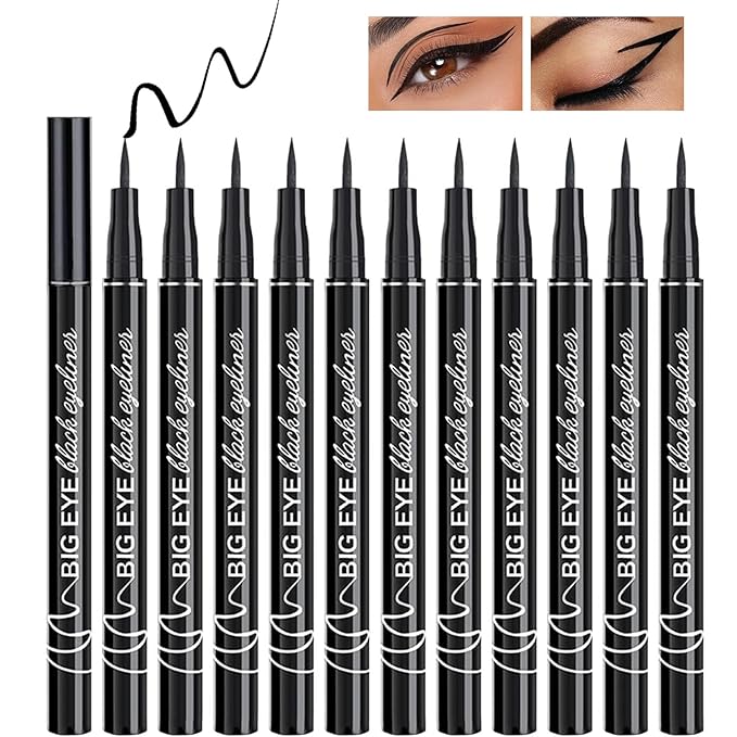 12 Pieces Matte Black Liquid Eyeliner Set, Waterproof Eyeliner with Ultra-Fine Tip, Quicky Dry, Smudge-proof, Uniform and smooth, Vegan Formula for Sensitive Eyes