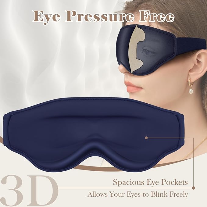 Fygrip 3D Eye Mask Sleep Mask for Men & Women, 100% Pressure-Free & Light Block-Out Eye Mask for Sleep with Easy Adjustable Strap, Night Eye Cover for Travel, Blue