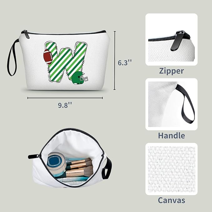 ARIOSEY Football Initial Birthday Graduation Gifts Cosmetic Travel Toiletry Bags Football Accessories Party Favors for Women Girls Daughter Niece Team Coach Friends -W