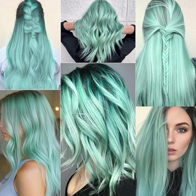 Colored Hair Extensions 14 PCS, 22 In Mint Green Clip in Hair Extensions St Patricks Day Party Highlights, Light Teal Synthetic Hairpieces for Girls Women Kids Cosplay Gift(Light Green)