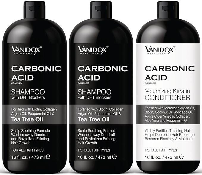 VANIDOX Carbonic Acid Shampoo and Conditioner for Men and Women, Deep Moisturizing Conditioner Thickens, Softens, & Smooths Set for Hair Growth and Repair, Made in USA - 16 Fl Oz Each