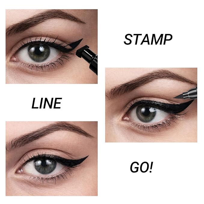 Erinde Winged Eyeliner Stamp - 2 Pens, Waterproof Liquid Eye Liner & Stamp for Perfect Cat Eye, Smudge-Proof Cat Eye Liner Cat Stencil Tool, Quick & Easy Black Wingliner