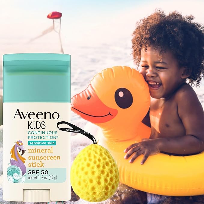 Kids Sunscreen | Bundled With Bath Sponge - Broad-Spectrum Spf 50, Zinc Oxide Kids Mineral Sunscreen, Sunblock Stick For Sensitive Skin, Water-Resistant [Pack Of 3]